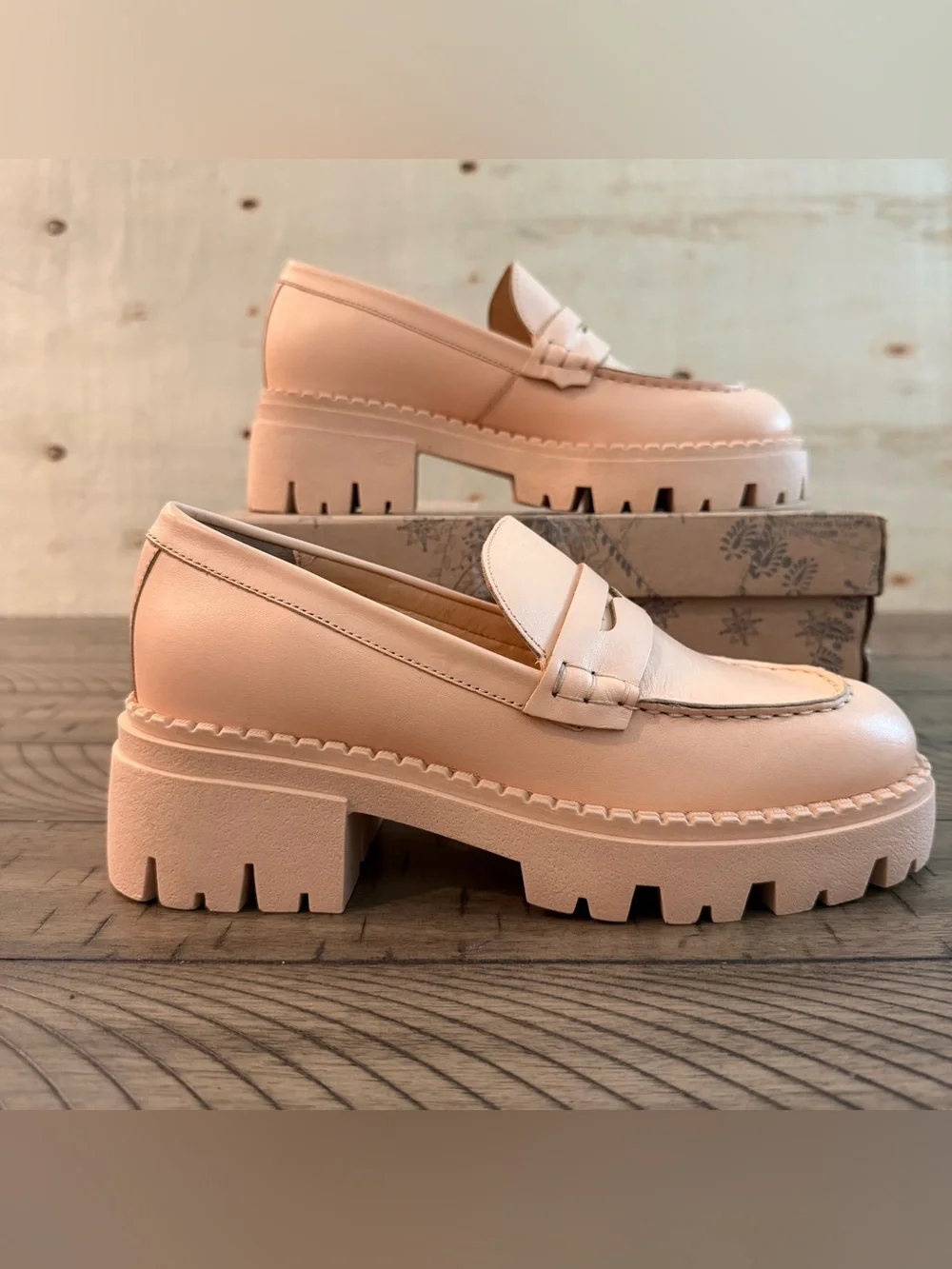 New Free People Lyra Lug Sole Leather Loafers Cantaloupe US 7.5 EU 37.5